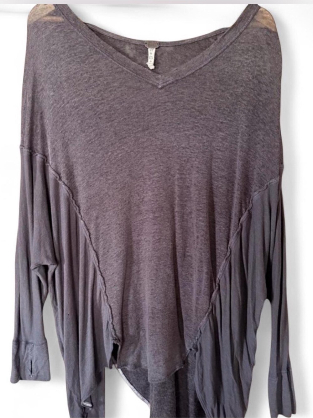 We The Free Washed Charcoal V-Neck Long Sleeve Top